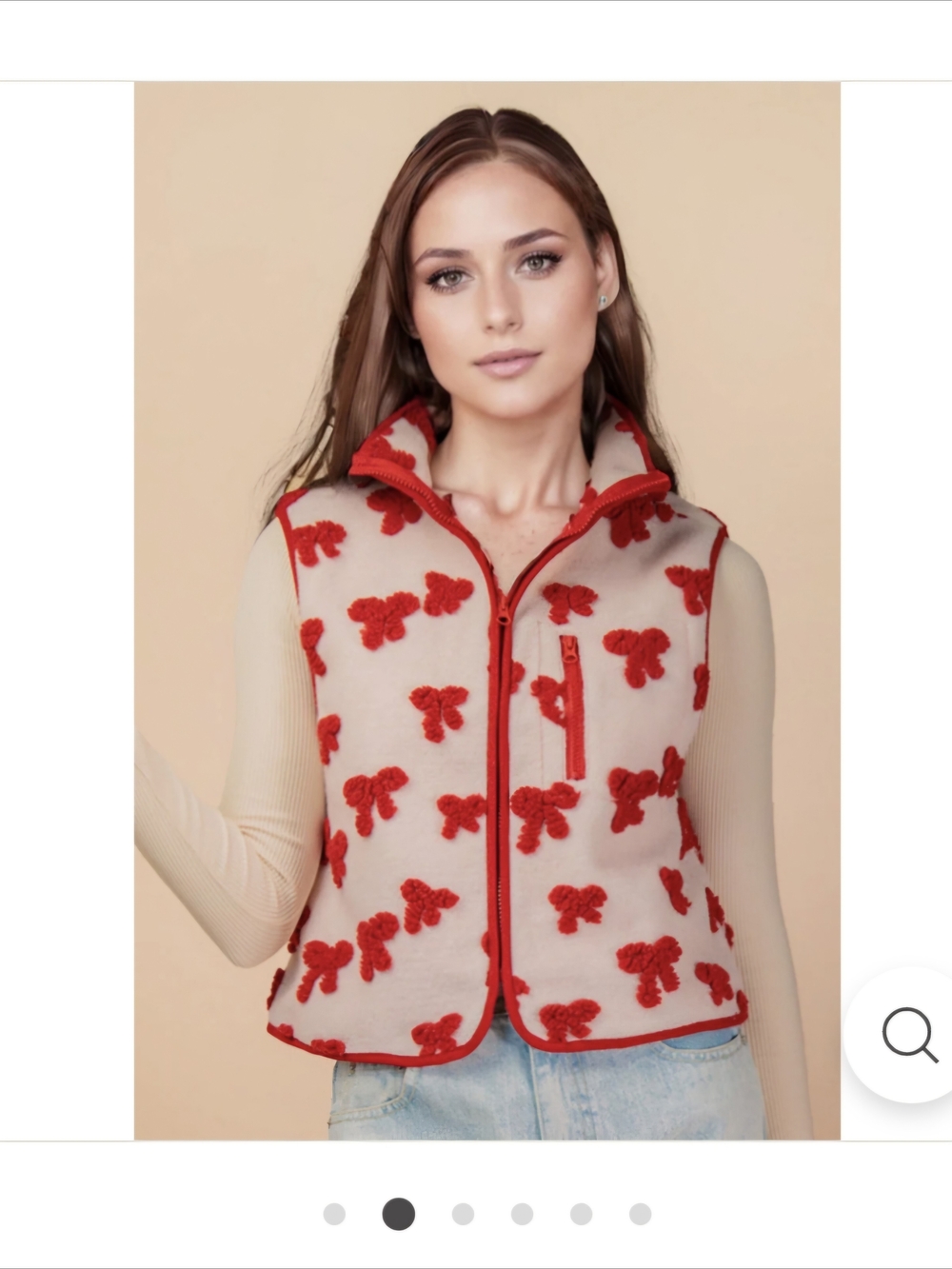 NWT Very J New In Sweet Intentions Bliss & Bows Red Bow Full-Zip Vest - L